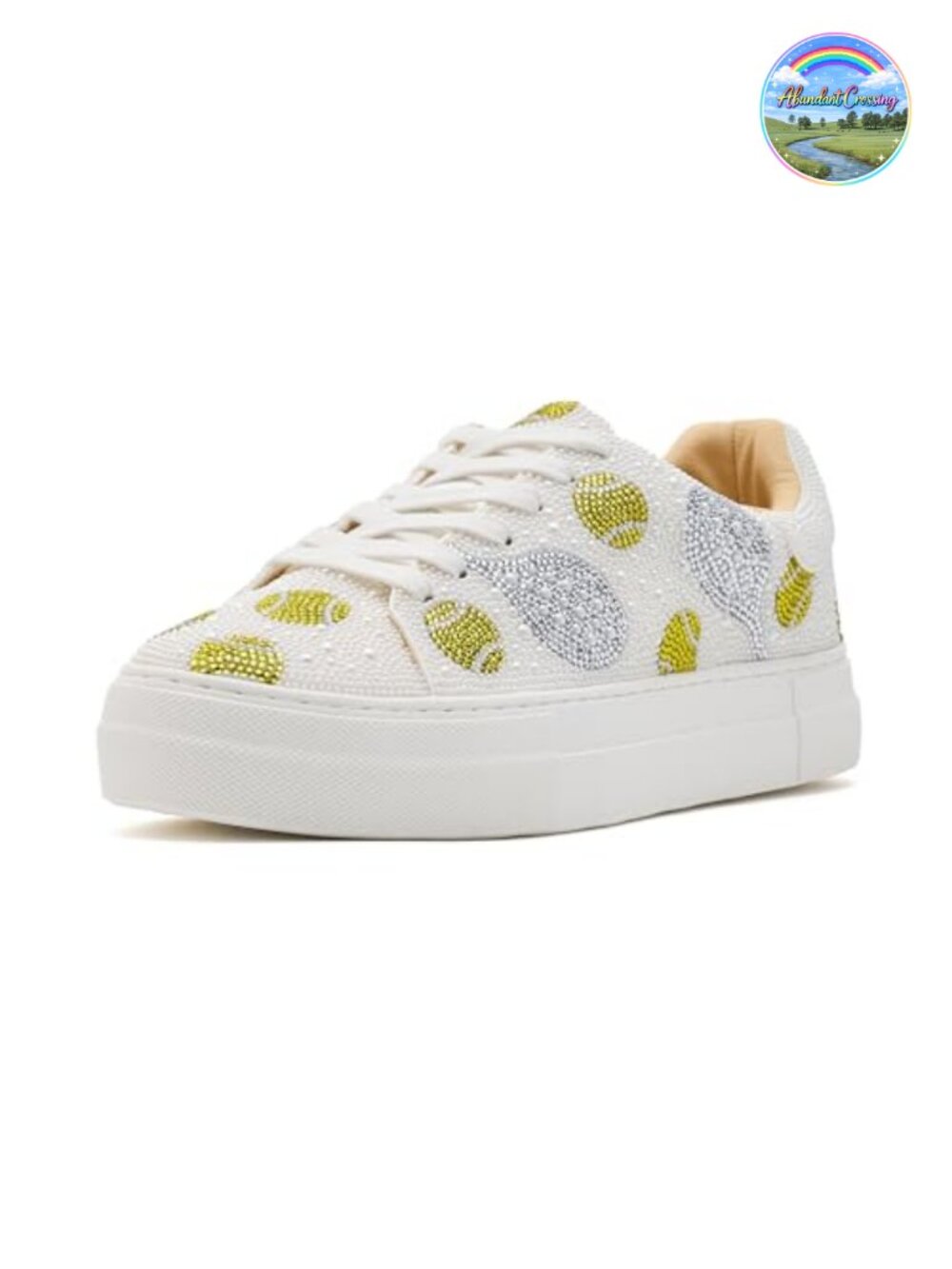 Women's Rhinestone Platform Sneakers Glam Low-Top Lace-Up Fashion Shoes